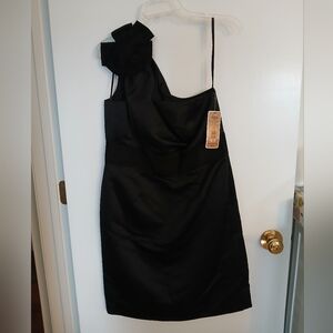 NUE by Shani Elegant Black One-Shoulder Dress, With Body Shaper, Size 10